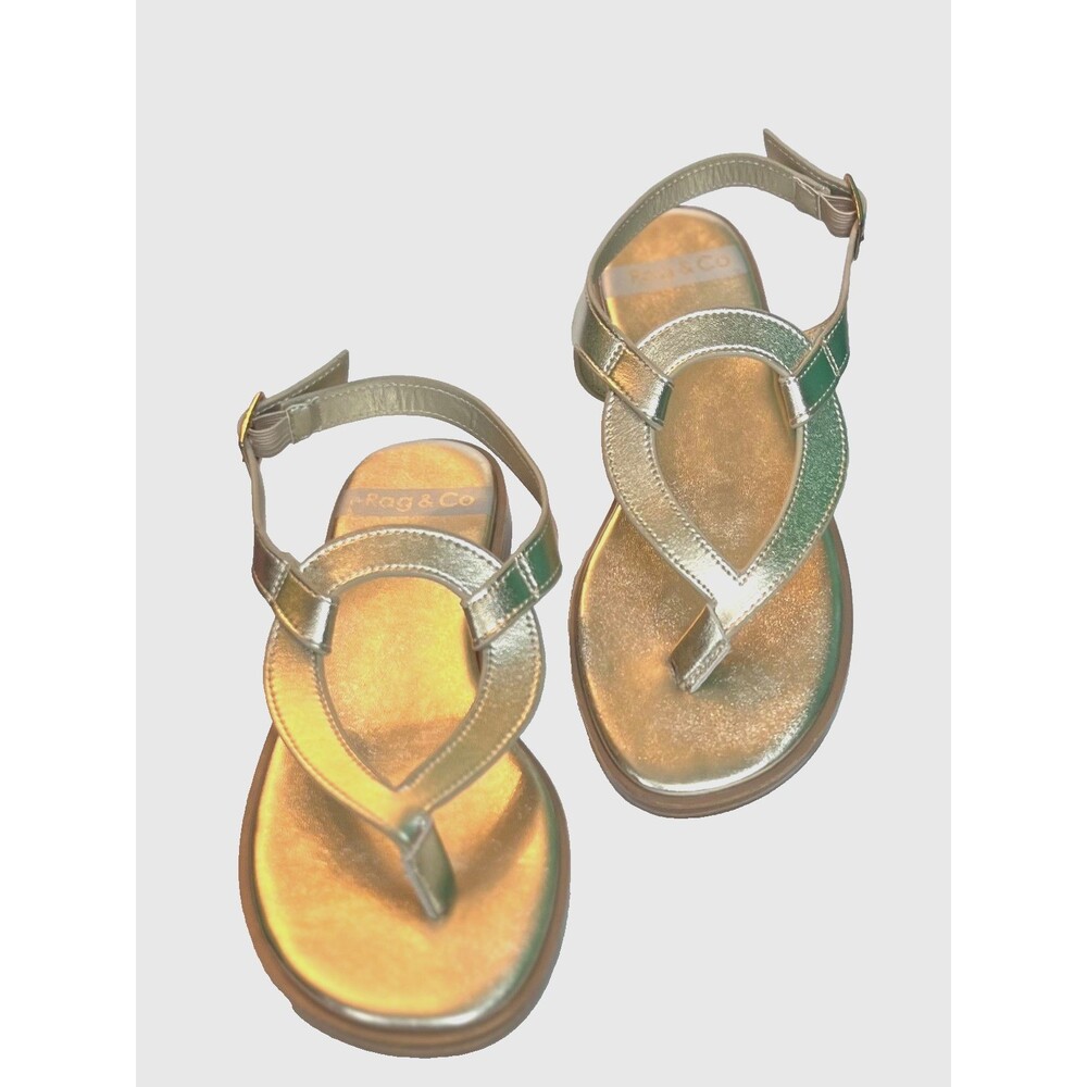 Rag & Co Gold Metallic Leather Thong Sandals - Grecian Medallion Flats -MSRP $79